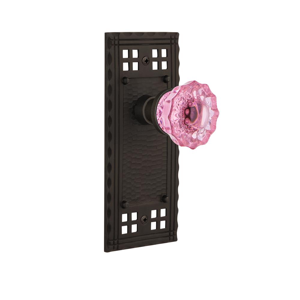 Nostalgic Warehouse CRACRP Colored Crystal Craftsman Plate Passage Crystal Pink Glass Door Knob in Oil-Rubbed Bronze